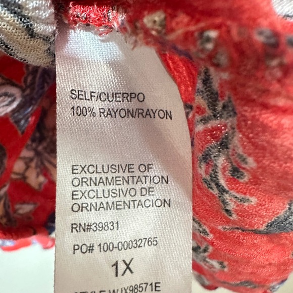 Democracy Boho Floral Blouse Womens Plus 1X Red Crochet Bell Sleeve Top Festival - Picture 7 of 10